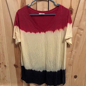 Kori Red, Cream, and Black V-Neck Short Sleeve Tee